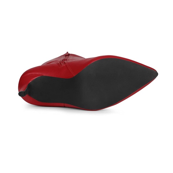 Women’s Allegra K RED High Heel Pointe Boots NIB Sz 7.5 zipper side Faux Leather - Picture 4 of 10